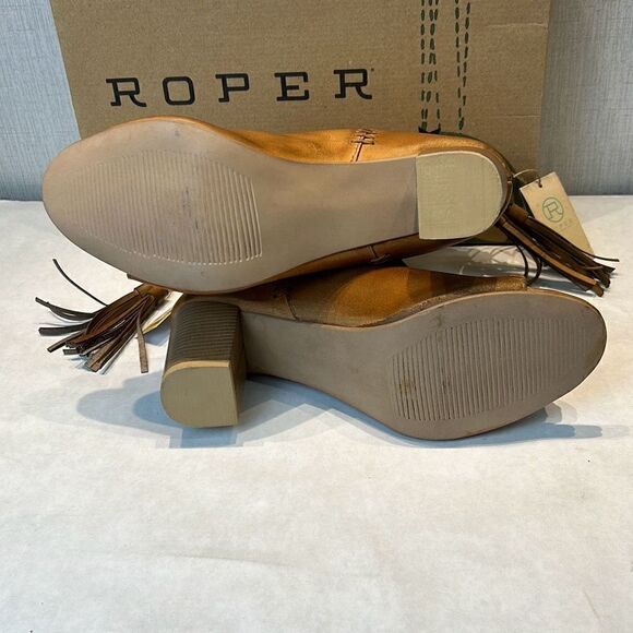 NEW Roper Betsy Leather Sandal Sz 10.5 Open Toe Tan 3" Heel Back Zipper Western - Picture 7 of 8